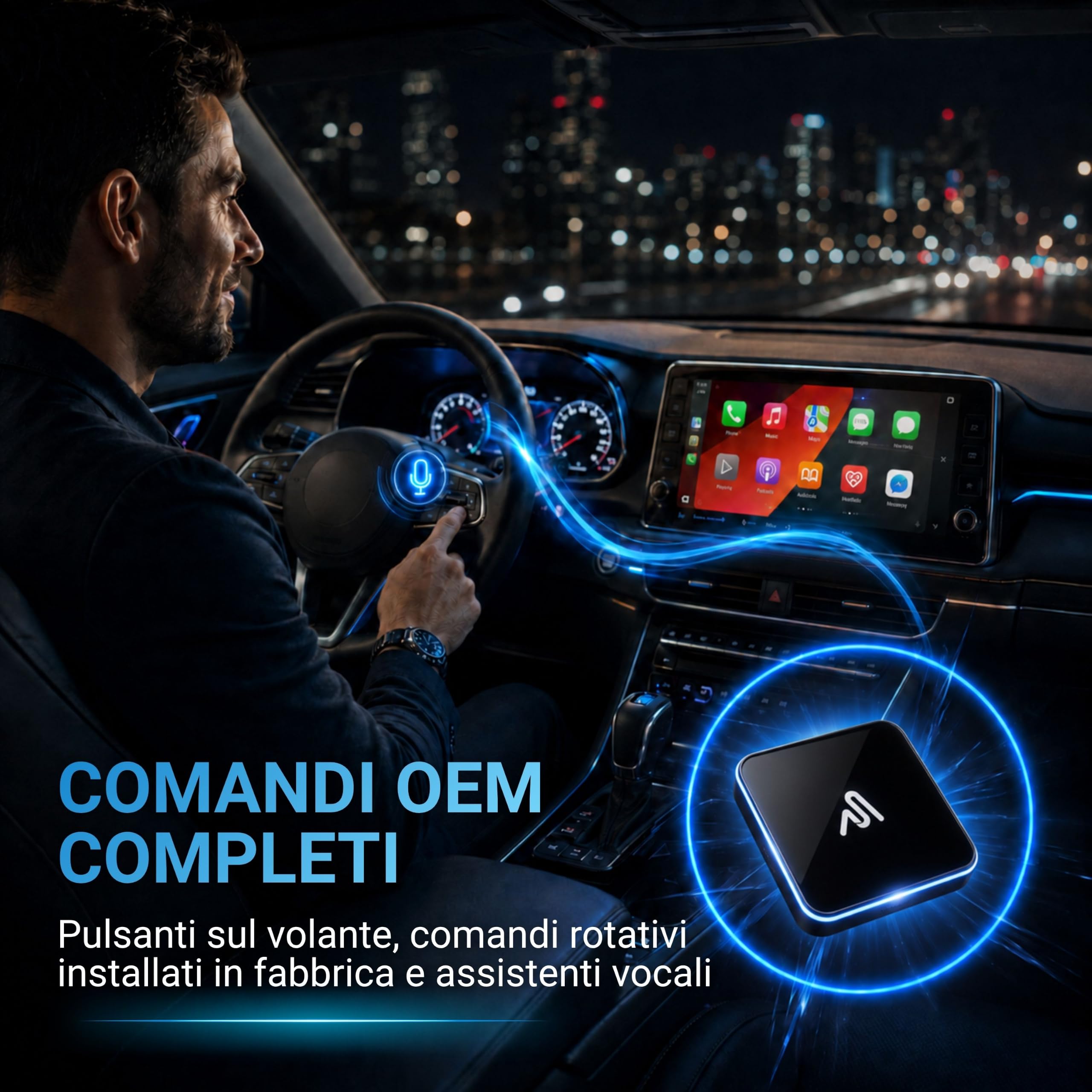 AutoSky CPHM2 Adattatore HDMI CarPlay e Android Auto Wireless per Auto | Converte sistemi cablati in wireless, ingresso HDMI, Wi-Fi e Bluetooth, video fino a 2K 60 Hz, alimentazione USB 5 V