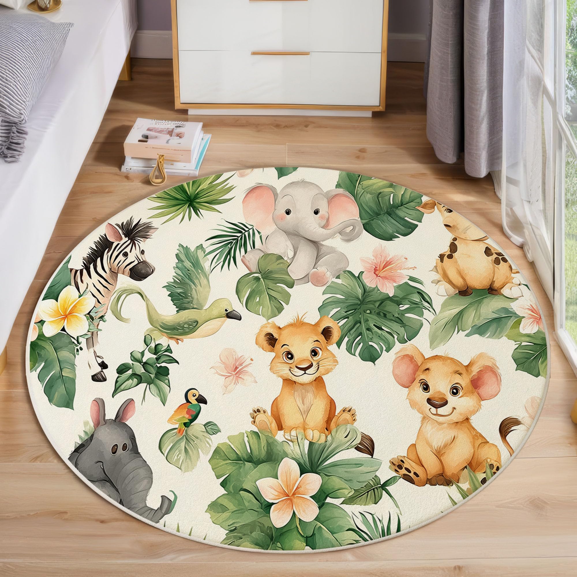 Tapis rond animaux antidérapant pour éviter les chutes en chambre