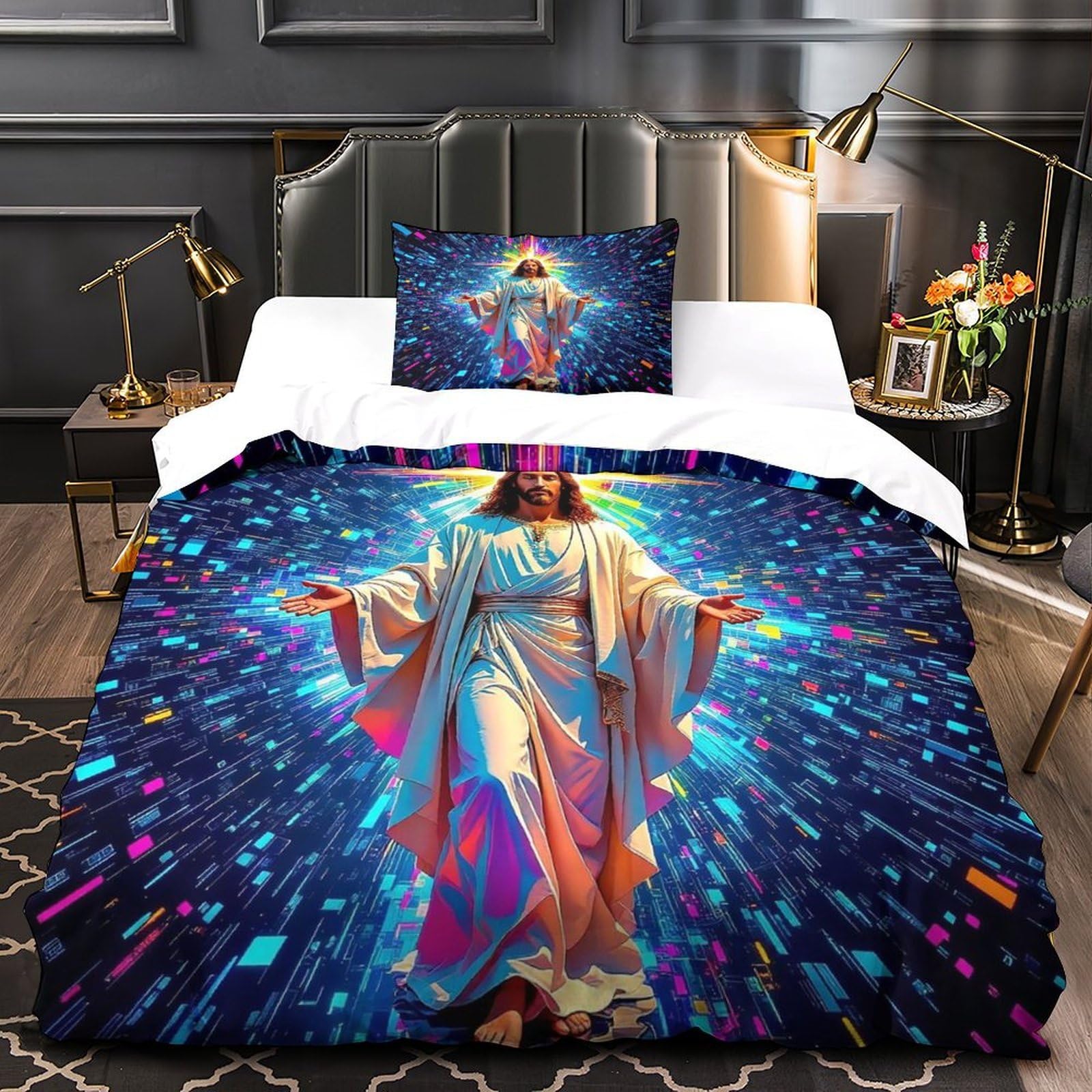 Housse de couette religieuse Jésus pour chambre d'enfant apaisante