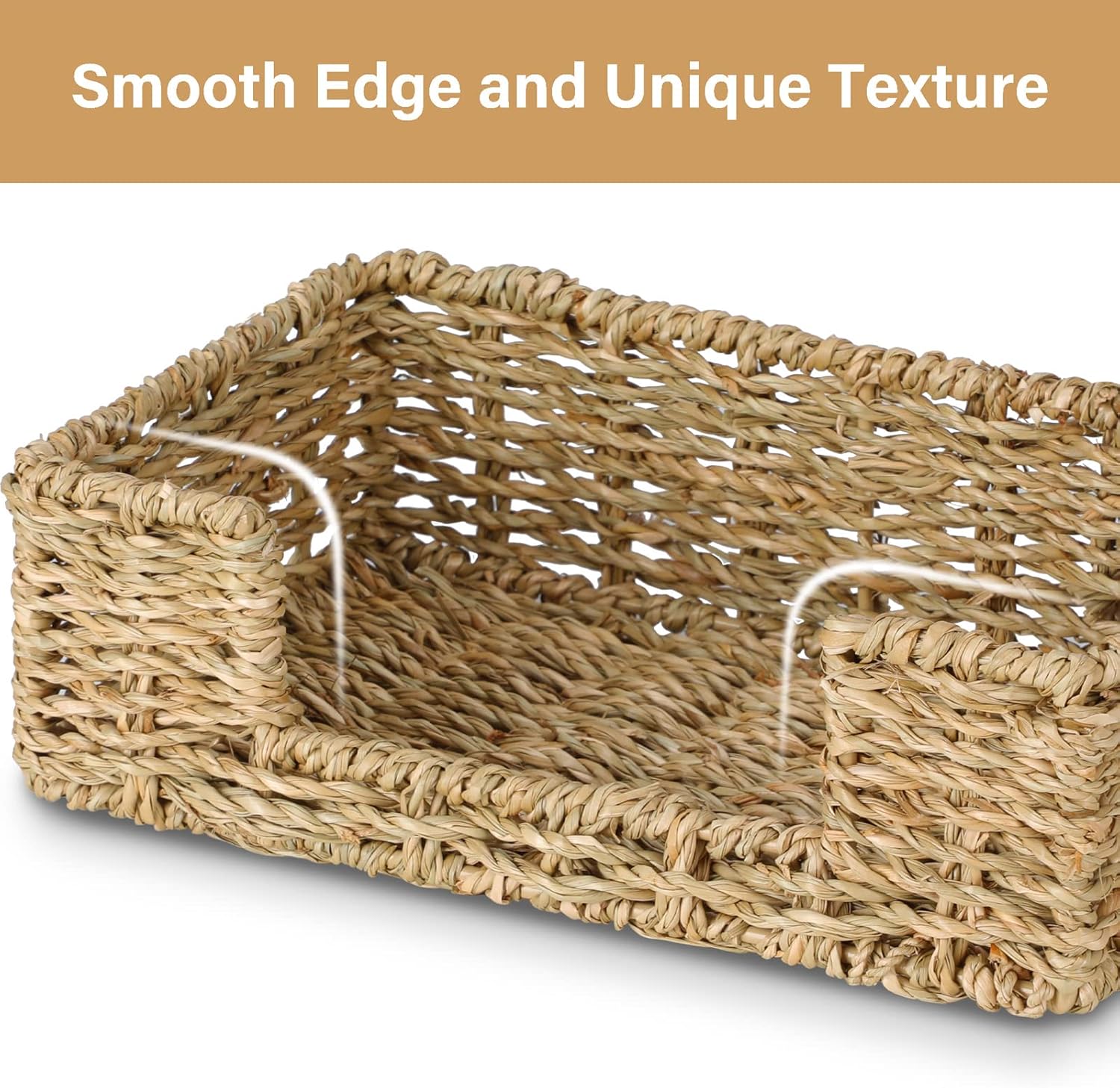 Bathroom Disposable Guest Towel Napkin Holder Long Seagrass Woven Rattan Wicker Table Dinner Paper Hand Guest Towel Napkin Basket Tray Caddy for Kitchen - Image 3