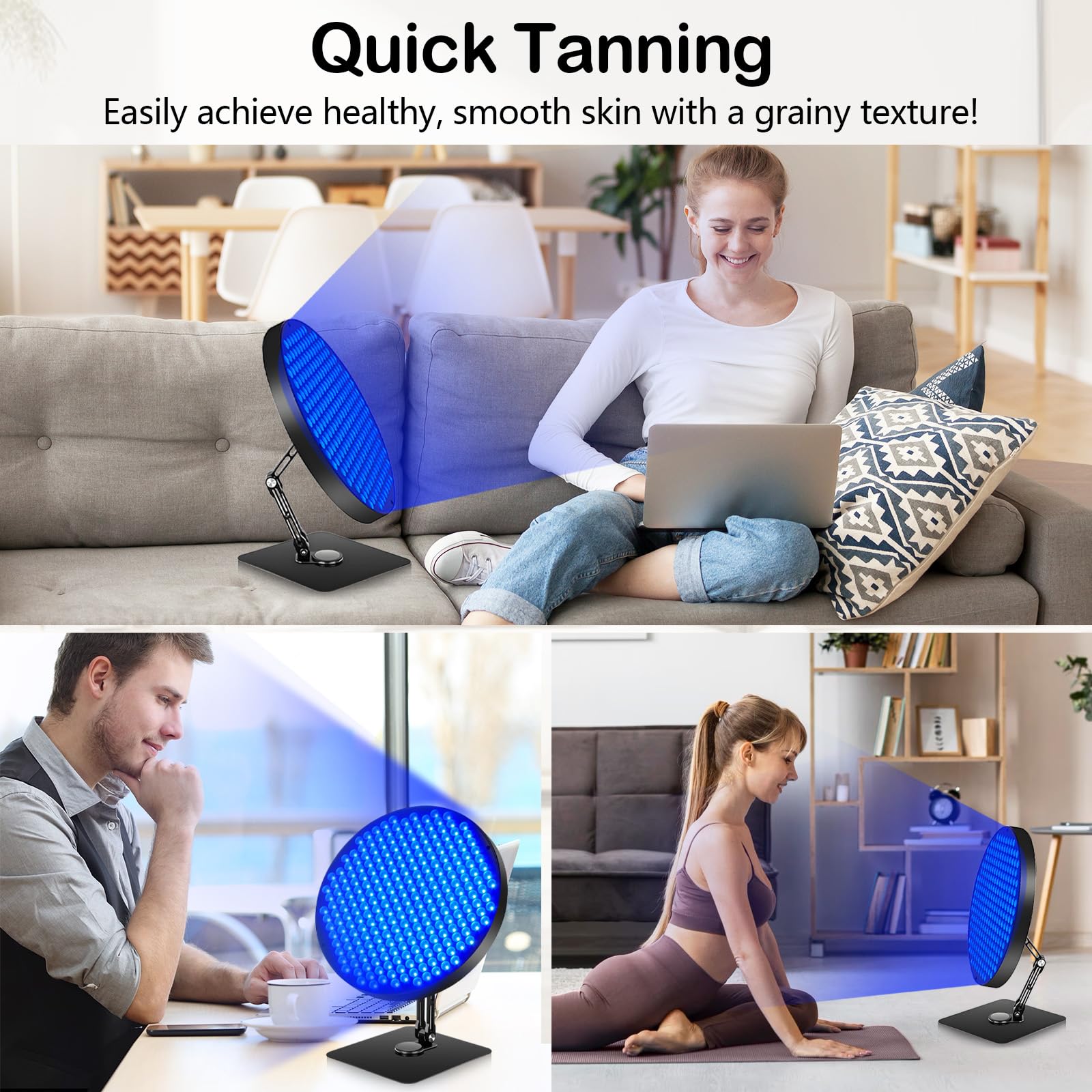 Bräunungslicht Solarium, Solarium für Zuhause 50W Tischplatte 460NM Bräunungslampe mit 250 Leds Blaues Licht Gesichtsbräunungslampe 360° Verstellbare Gesichtssolarium mit Zeitschaltuhr