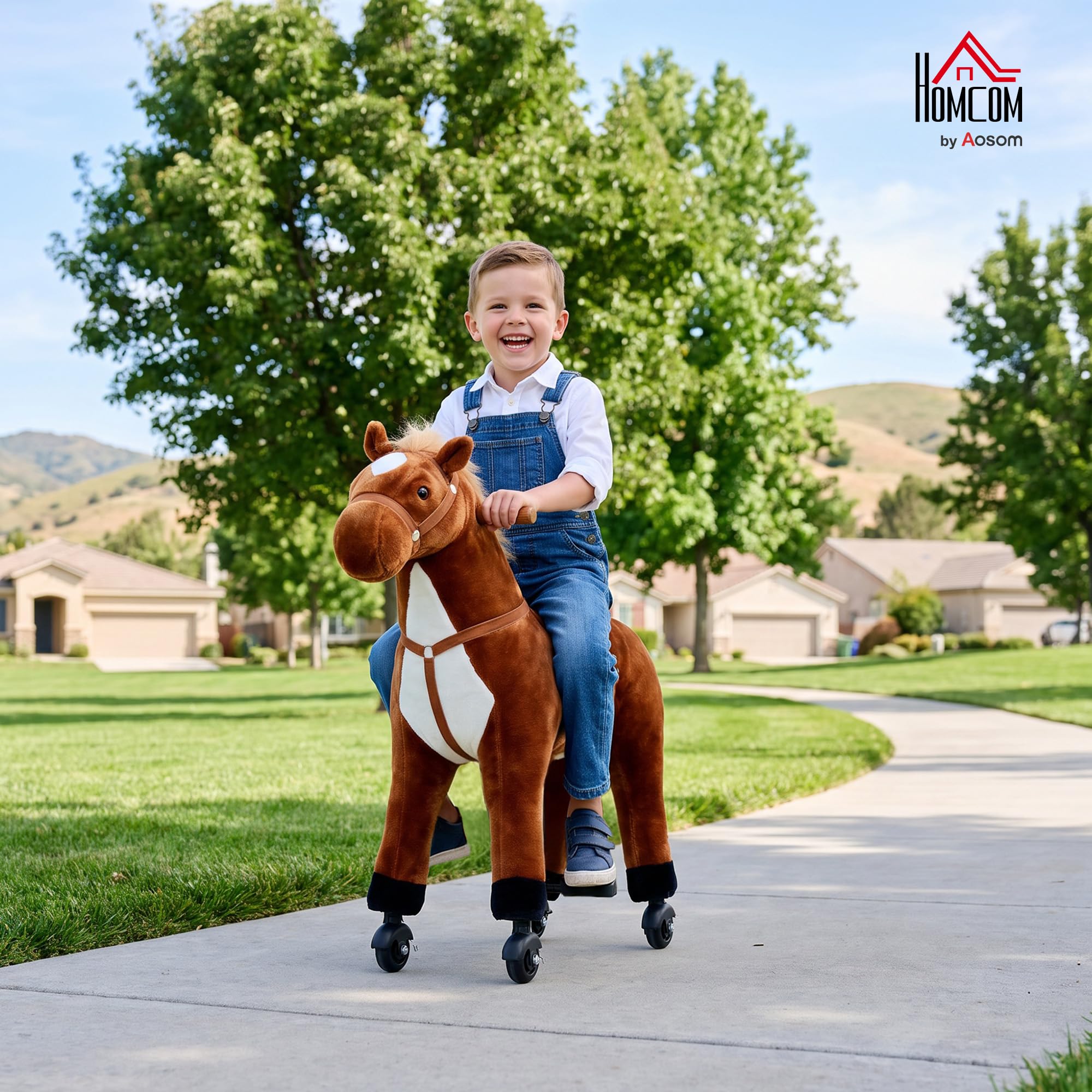 HOMCOM Cheval à Monter pour Enfant Sons Réalistes 24+ Mois 75 cm Marron