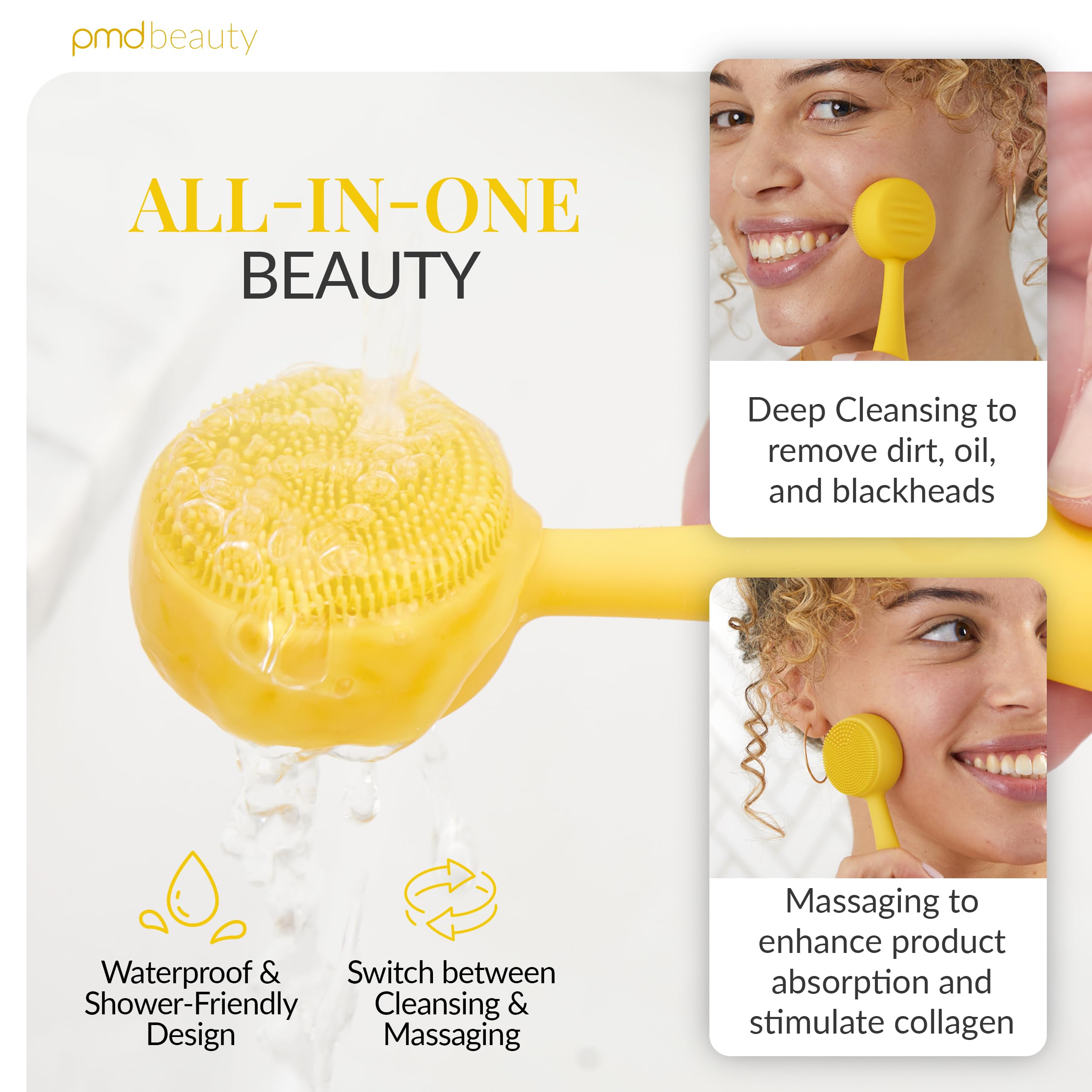 PMD Clean Mini - Smart Facial Cleansing Device with Silicone Brush & Anti-Aging Massager - Waterproof - SonicGlow Vibration Technology - Clear Pores and Blackheads - Lift, Firm, and Tone Skin