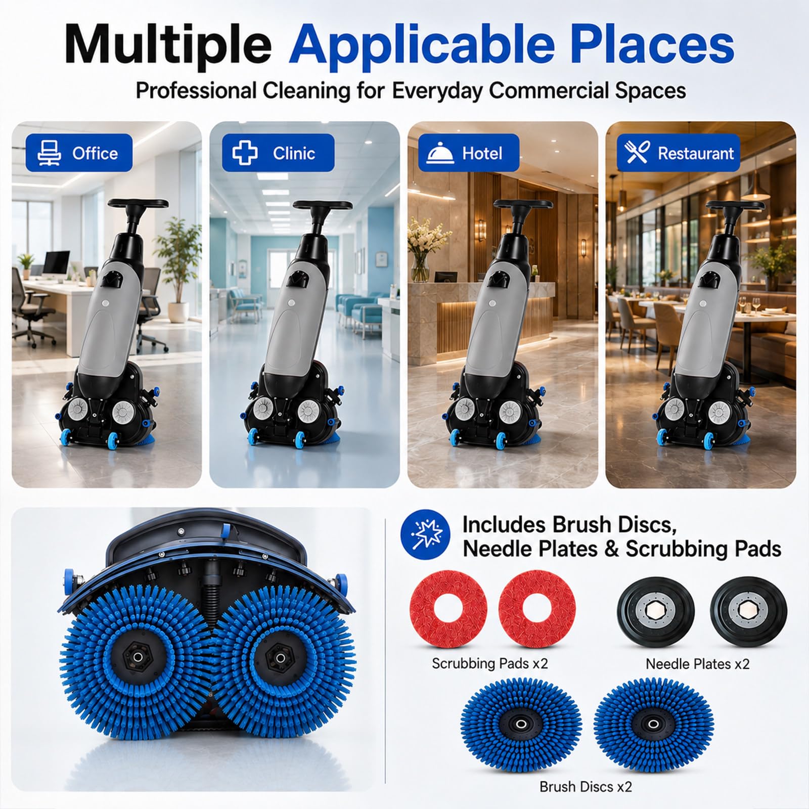 Macchina Lavapavimenti Commerciale, 43 cm con 2×250 W e 360°