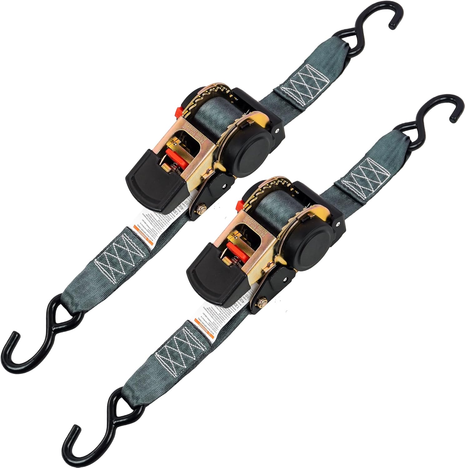 Retractable Ratchet Straps (2 Inch x 10 Feet) – Heavy Duty 2-Pack, 1,333 lbs Break Strength, Self-Retracting Tie Downs for Motorcycle, Truck, Trailer, Cargo, and More