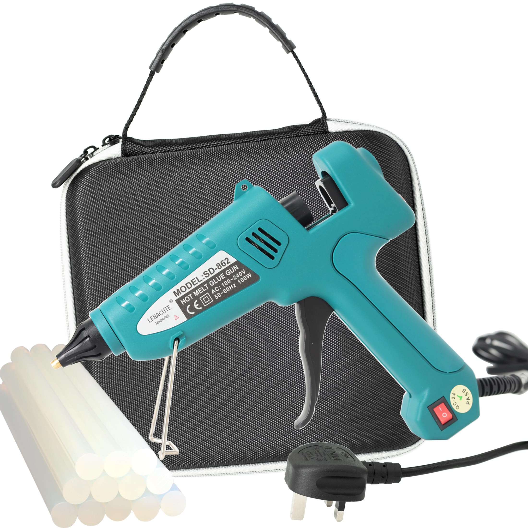 LEBACUTE Hot Glue Gun 100W, Professional Melt Glue Guns kit Full Size,Anti Scalding Design Heavy Duty with 12 Pcs Premium Glue Sticks (11.2mm x 150mm) and 1 Carrying Case