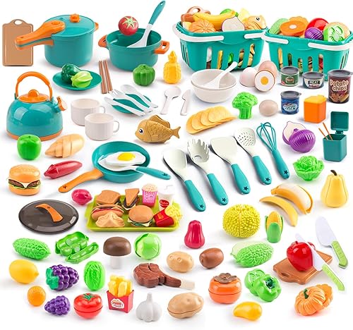 200 piezas de accesorios de cocina para niños, juego de cocina de simulación con utensilios de cocina, vajilla y 2 juegos de frutas, regalo de