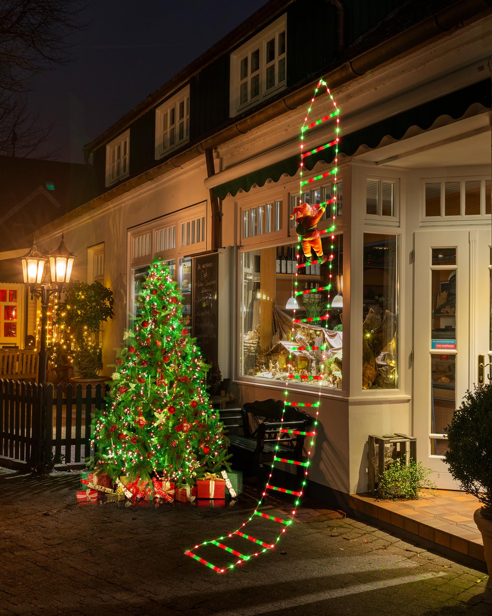 iShabao 9.8Ft Ladder Christmas Lights with Santa Claus, 338 LED Outdoor Christmas Lights Mains Powered with Timer