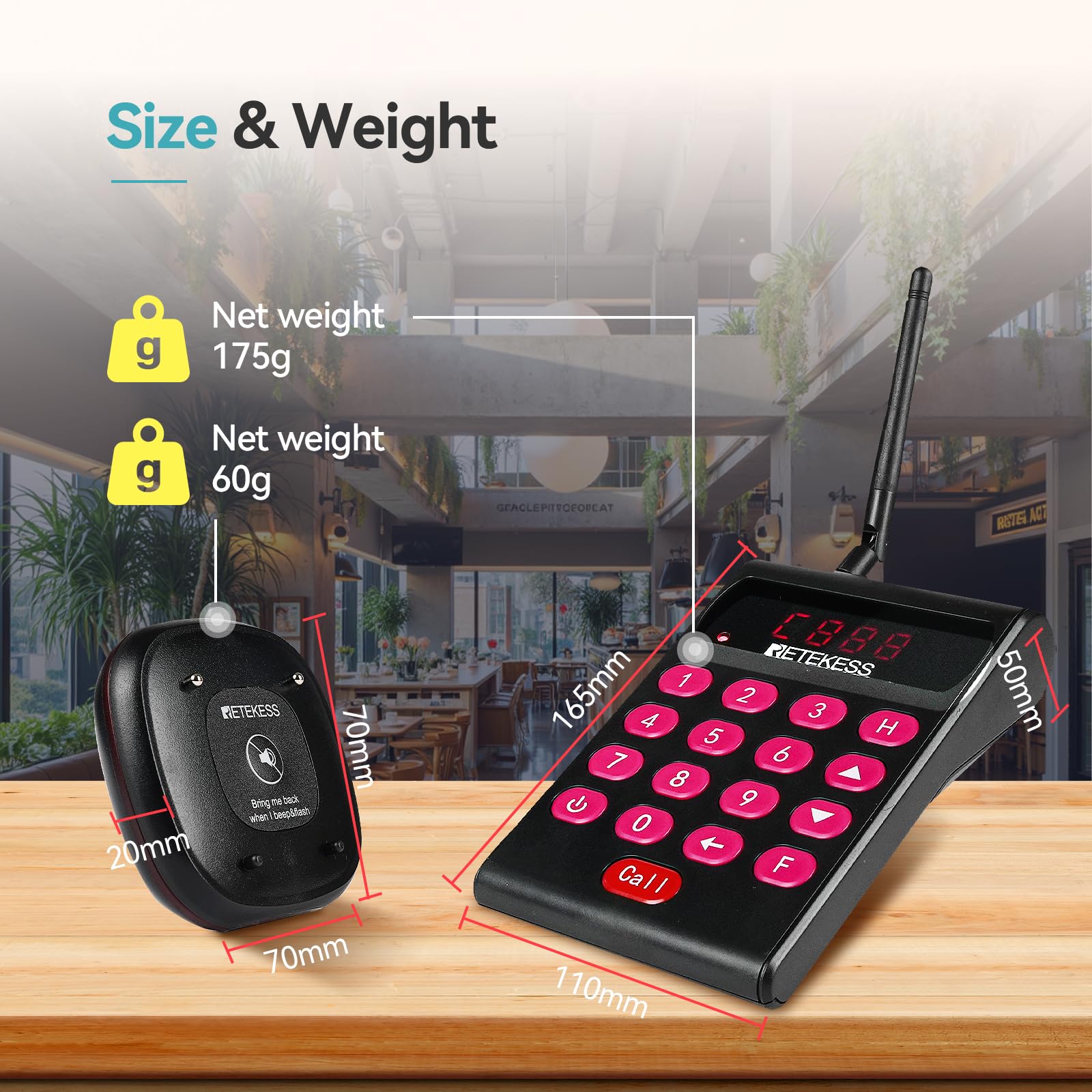 Retekess TD161 Cercapersone per Ristorante, 500M Pager Wireless, Tastiera Rimovibile, Facile da Configurare, 300 mAh 20H, Cercapersone Cliente per Zoo, Logistica, Pub (20 cercapersone)