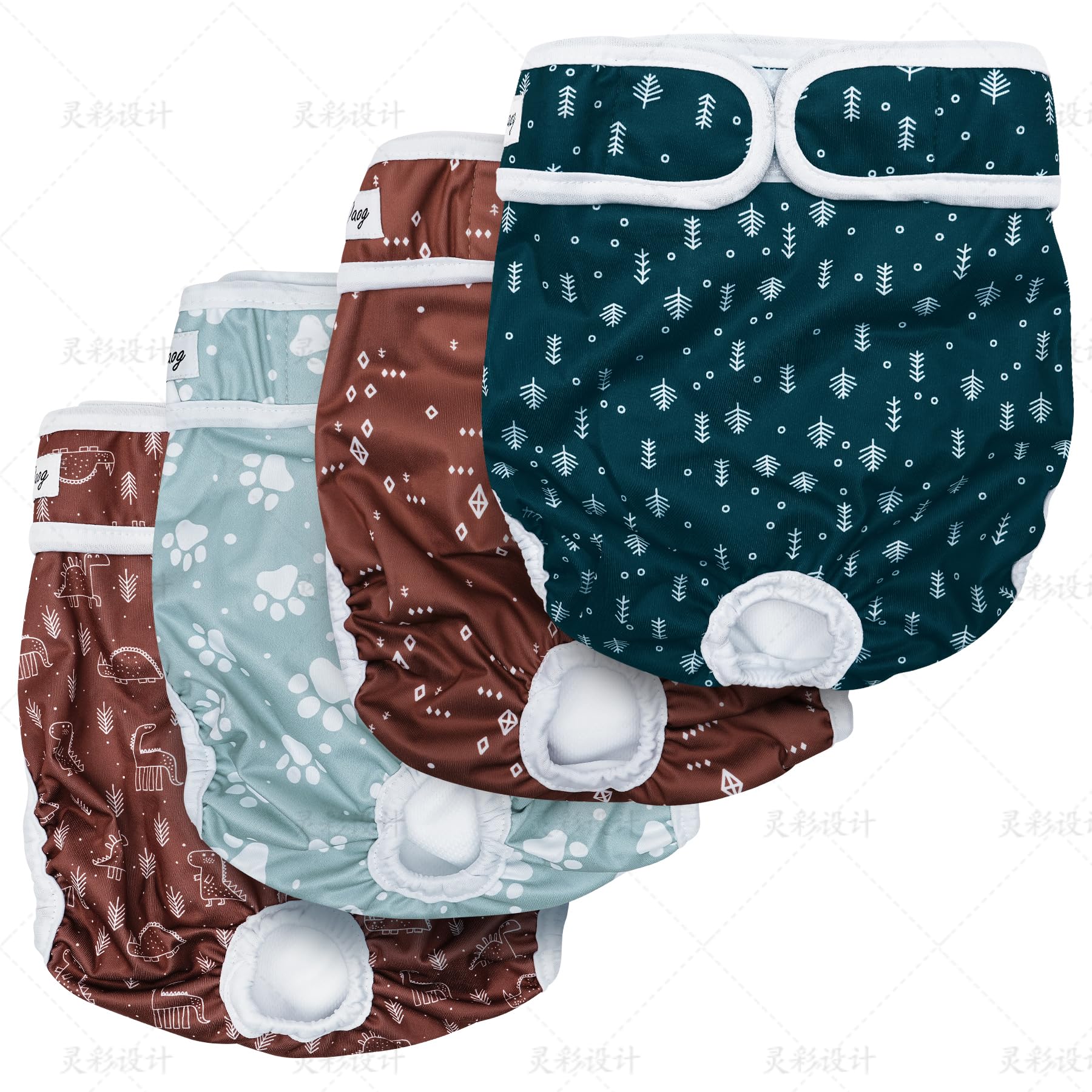 JoyDaog Set di 4 pannolini per cani riutilizzabili e lavabili per cagne di taglia media, per calore, incontinenza, ciclo mestruale, taglia L