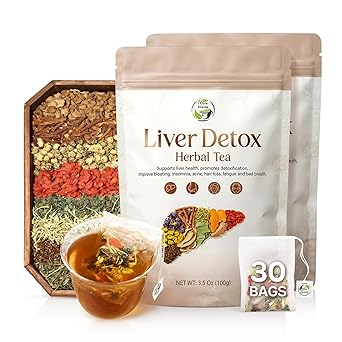 Liver Detox Herbal Tea, Liver Cleanse Detox Tea Blend with Milk Thistle, Dandelion Root, Chrysanthemum Natural Ingredients Herbal Tea, Vegan Caffeine-Free 2 Pack/30 Bags