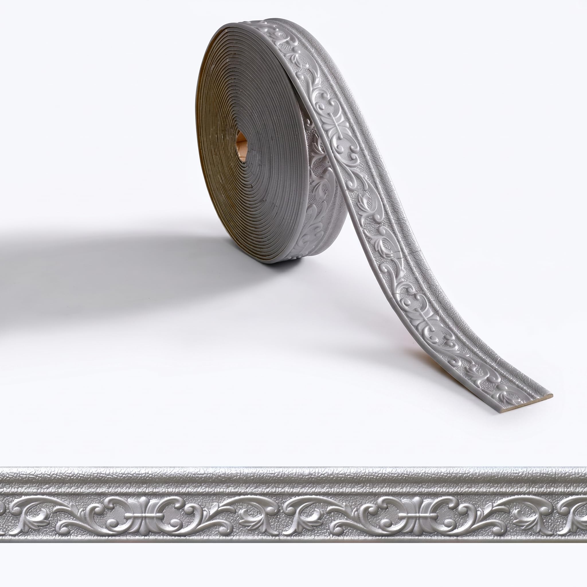 Guest Ruyunlai Grey Self Adhesive 3D Foam Wall Trim Peel And Stick Wallpaper Border For Ceiling Crown Molding And Wall Skirting Baseboards 8Cm X 920Cm