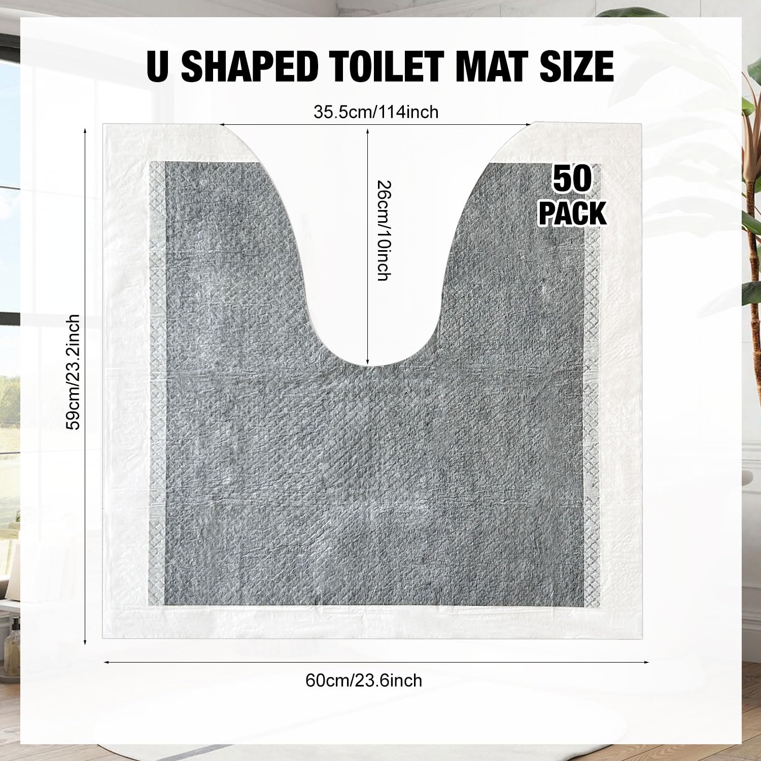 Tappetini igienici usa e getta, protezione per il pavimento del WC, a forma di U, impermeabili, antiscivolo, tappetini da bagno usa e getta, per bambini e adulti, 50 pezzi (grigio)