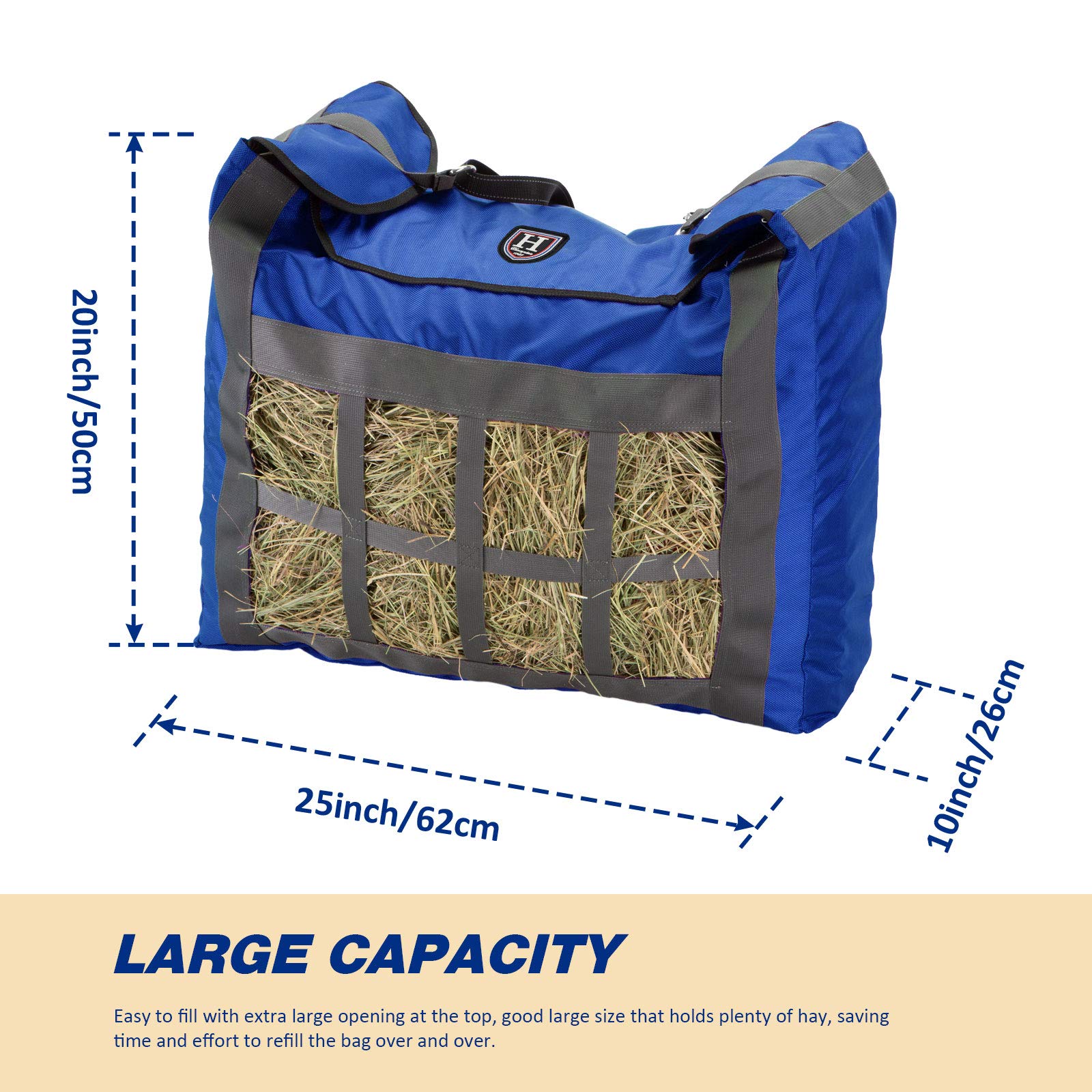 Harrison Howard Premium Durable Slow Feed Horse Hay Bags 1680D Oxford Cloth Heavy Duty Large Capacity Horse Feeding Bag-Champion Blue