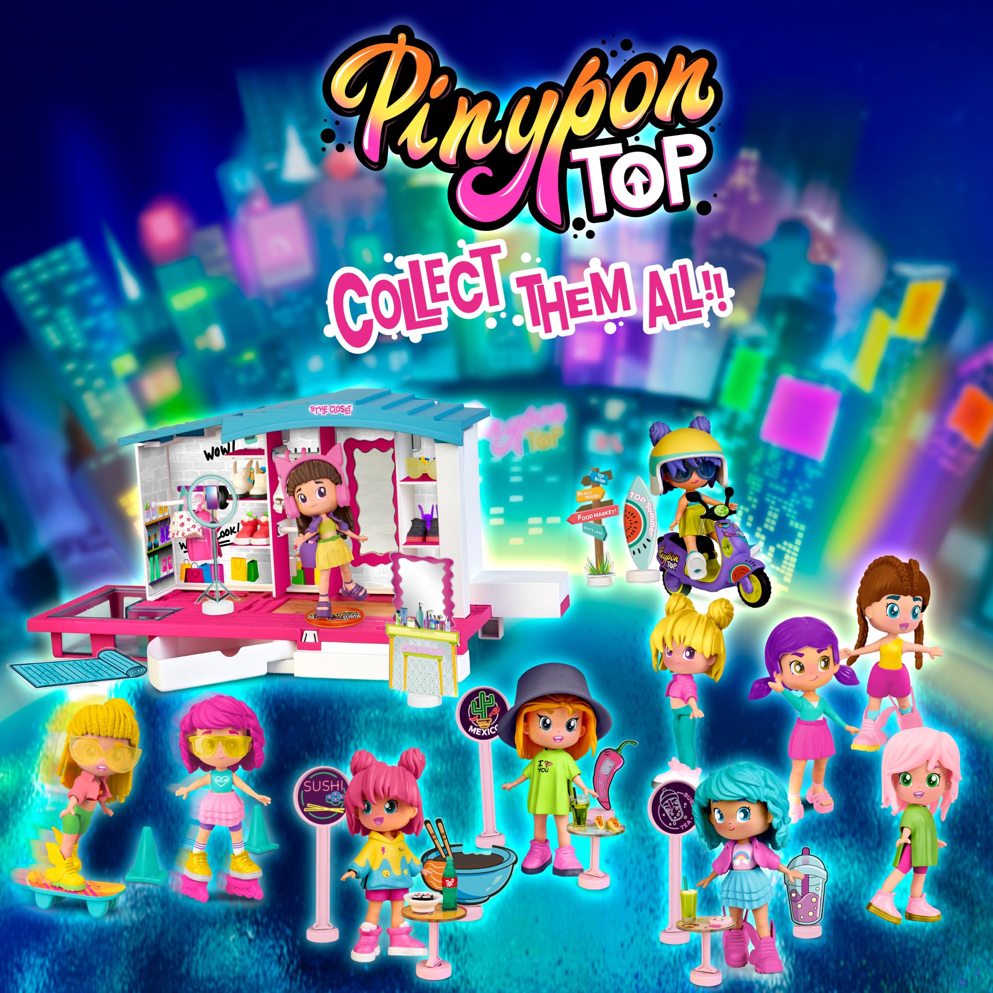 Pinypon Top Style Closet, Vestidor con Ropa, Zapatos y Accesorios para Crear Outfits, Incluye Figura Articulada de Brazos y Piernas con Doble Cara y Decoración, +4 años, Famosa (PNN04000)
