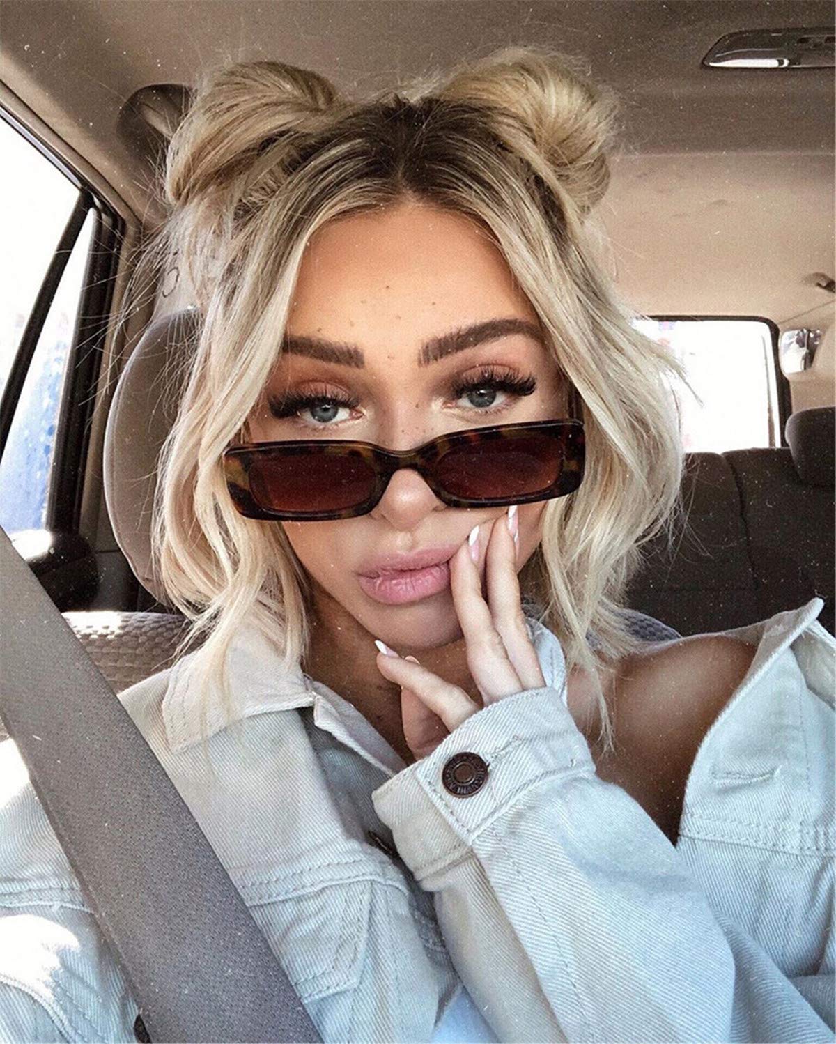 IKUVNA Rectangle Sunglasses for Women Black 90s Retro Sunglasses Fashion Y2K Square Sunglasses