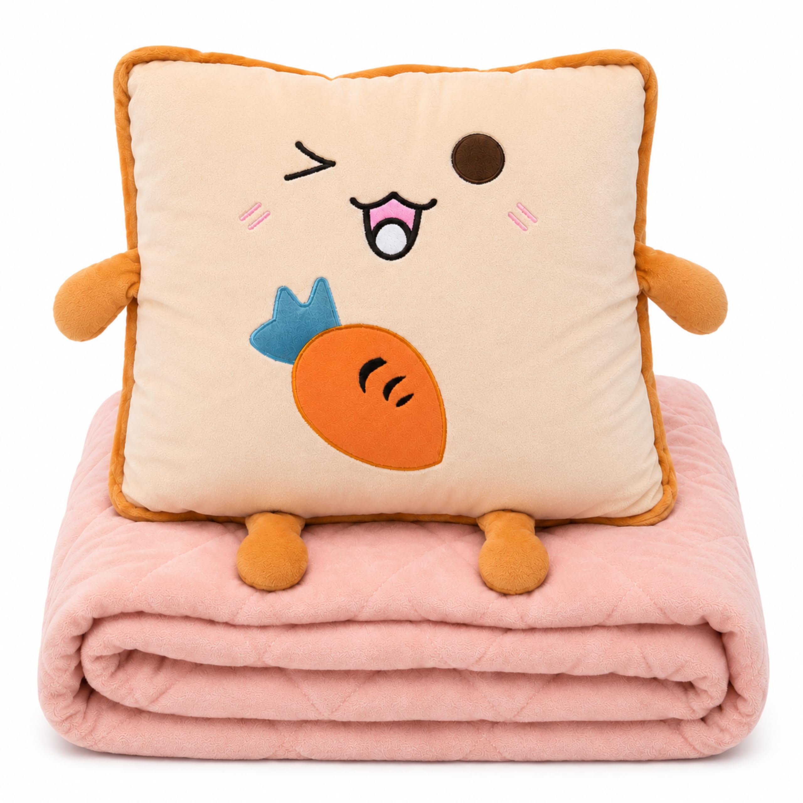 Homero 2 in 1 Pillow Blanket, 3D Cute Toast Foldable Plush Quilt Cushion, Soft Cartoon Fruit Pillow Blanket for Living Room, Bedroom, Car & Travel, Pack of 1-image-39