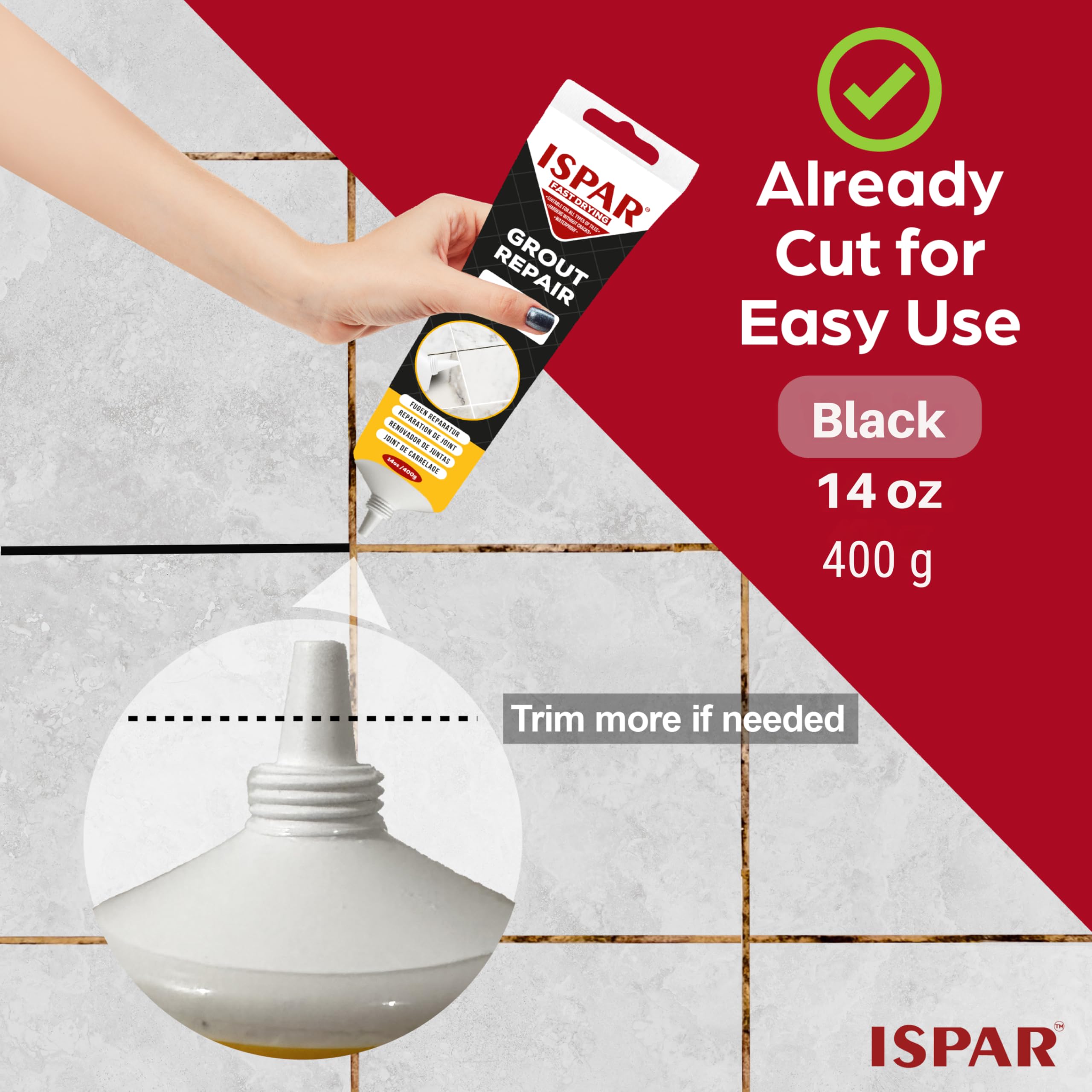 Ispar Tile Grout, 400 g Black Grout Reviver, Fast Drying Premixed Grout Repair Kit with Spatula & Sponge - Image 4