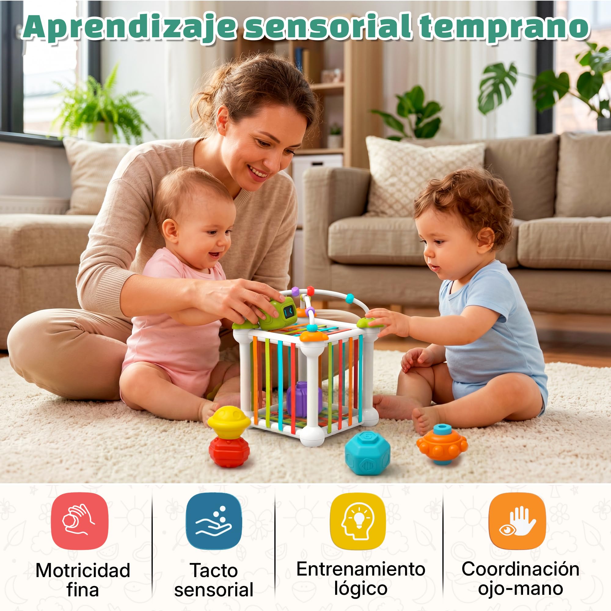 Cubo Sensorial Montessori 4 en 1 para Bebé 12 a 36 Meses Juguete Educativo Progresivo con Acompañamiento Profesora Montessori Española | Motricidad Fina Habilidades Motoras Regalo Niño Niña 1 2 3 Años — view 3