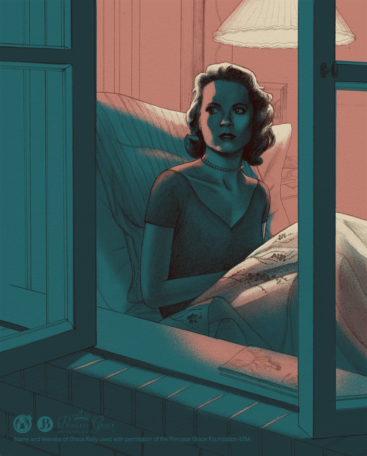 Grace Kelly in Rear Window (1954, dir. Alfred Hitchcock) poster by Jonathan Burton, 2017