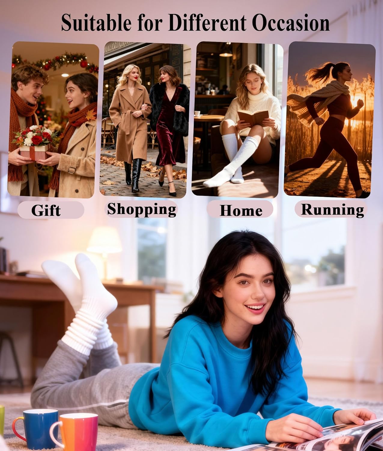 Loritta Slouchy Socks for Women Soft Retro Scrunch Sock Long Slouch Boot Socks - Image 7