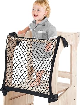 Silipull Toddlers Tower Safety Net Guard for Toddlers Learning Tower Safety Net for Kitchen Learning Step Tool, Black17.72 x 17.72 Inch