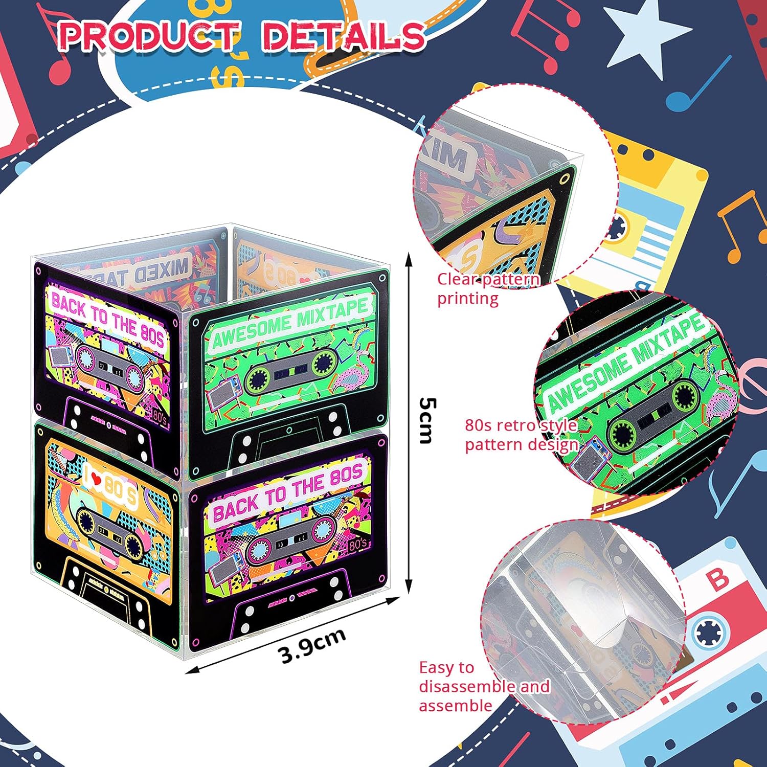 Frienda 8 Pcs Cassette Decorations Retro Cassette Tape Decoration 90s 80s Theme Party Centerpieces 4 Styles Plastic Storage Bucket Cube for 90s Theme Party Gifts(13 x 10 x 10 cm)