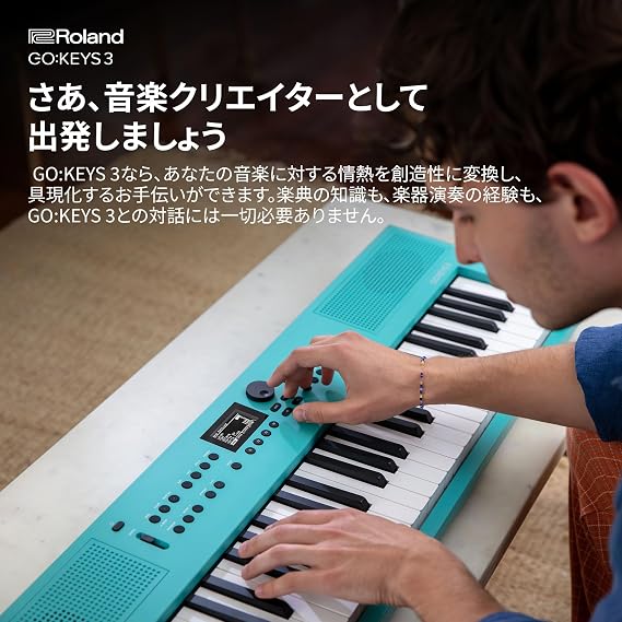 Roland Electronic Keyboard, GoKEYS3-TQ, 61 Keys, Bluetooth Function, App, Recording, Remix, Auto-accompaniment, Beginners, Talkies, Practice, Lightweight, Over 1000 Tones, Turquoise