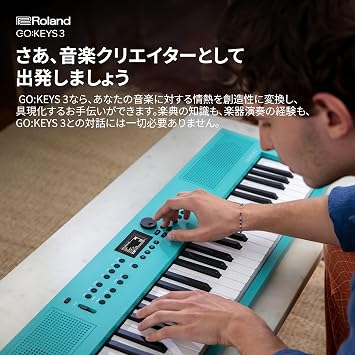 Roland Electronic Keyboard, GoKEYS3-TQ, 61 Keys, Bluetooth Function, App, Recording, Remix, Auto-accompaniment, Beginners, Talkies, Practice, Lightweight, Over 1000 Tones, Turquoise