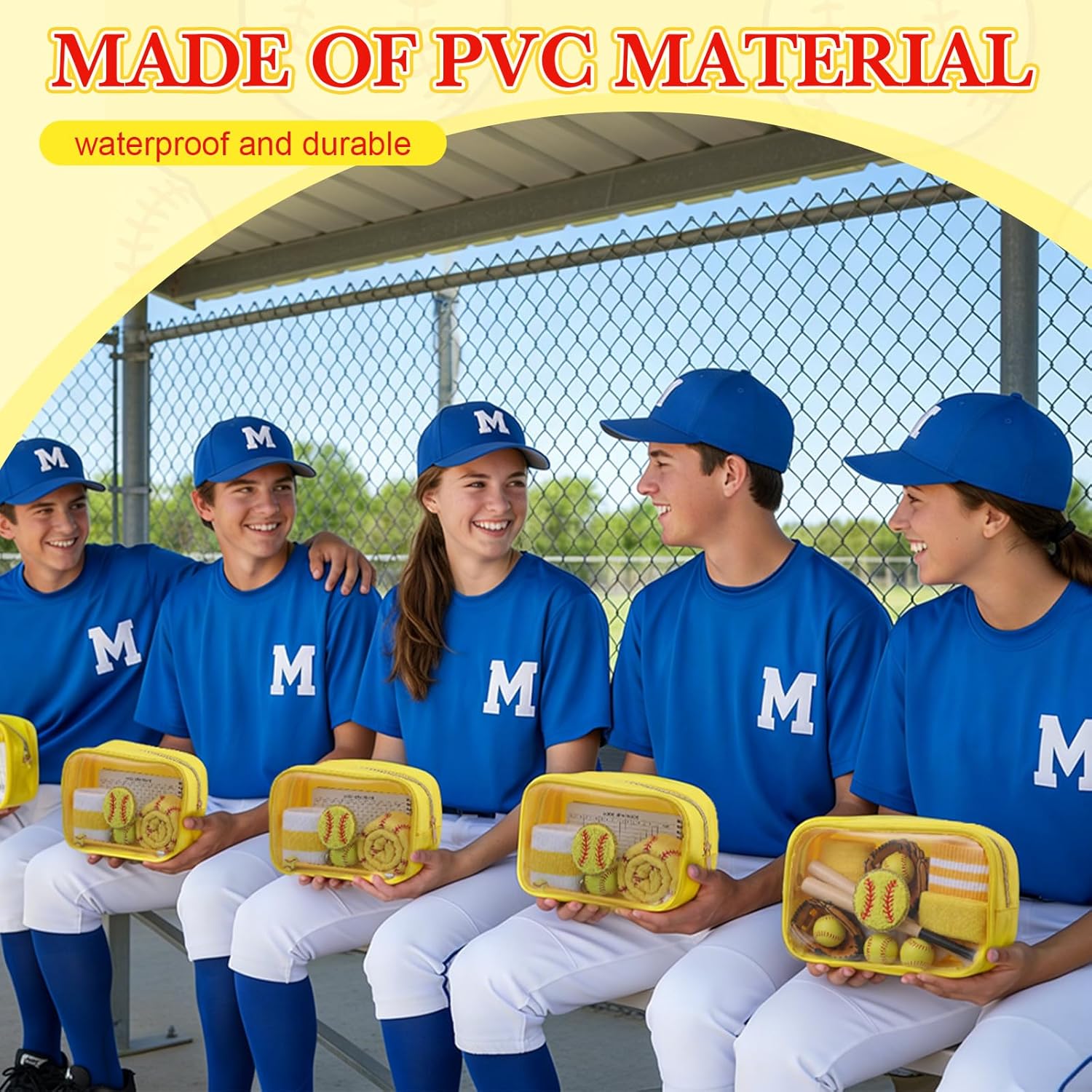 12 Pcs Softball Clear Makeup Bag with Zipper Bulk Softball Sport Goodie Clear PVC Pouch Organizer Waterproof Travel Case for Woman Team Gifts Birthday Party Decorations Supplies