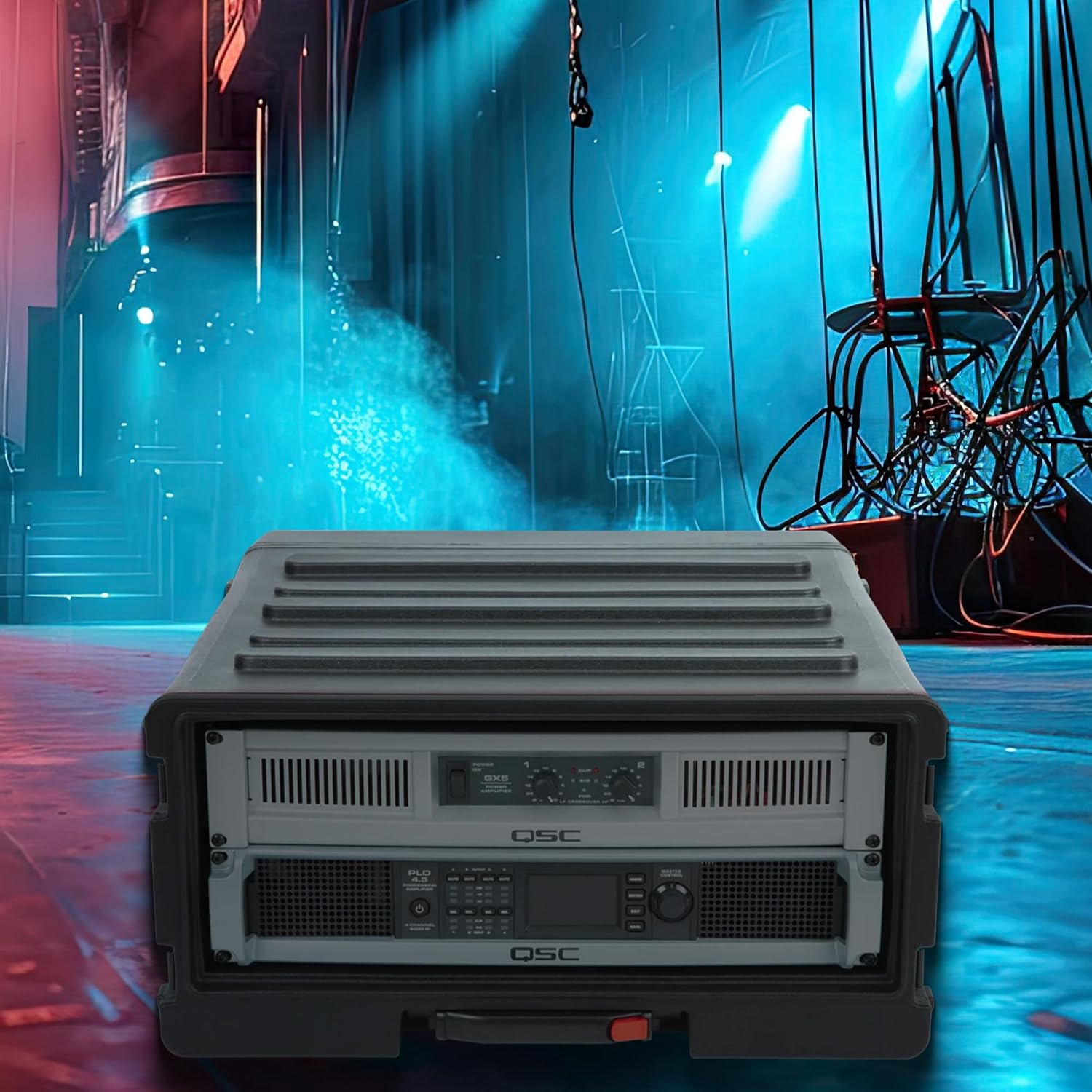 SKB 4U rSeries Rolling Rack with Integrated Back Wheels and 1-Touch Pull Handle, Comes with 4 Rack Units and Interlocking Molded Stacking Bars
