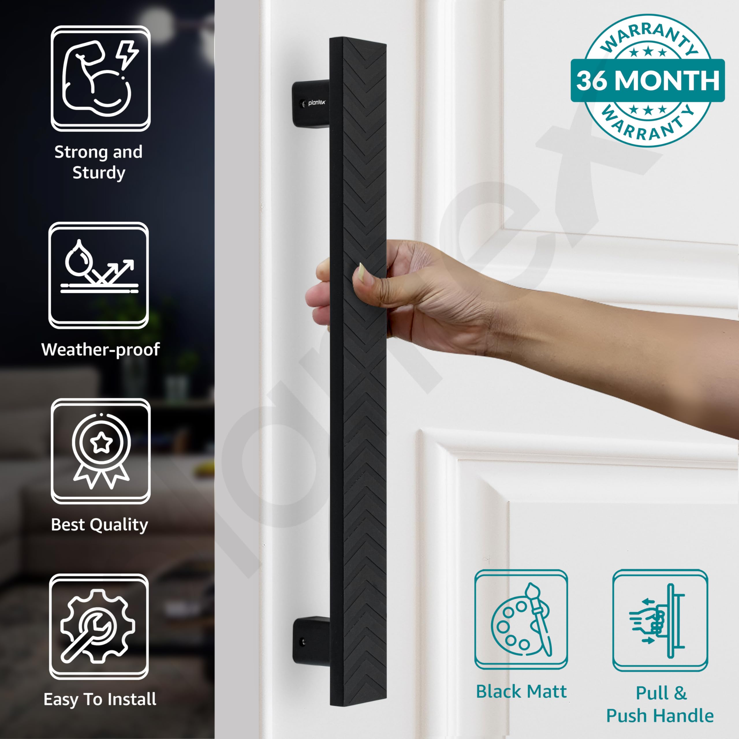 Plantex Door Handle/300mm Main Door Handle for Wooden Door/Pull-Push Handle for Main Door/Door Accessories - Pack of 1 (609, Black) — Amazon image 2