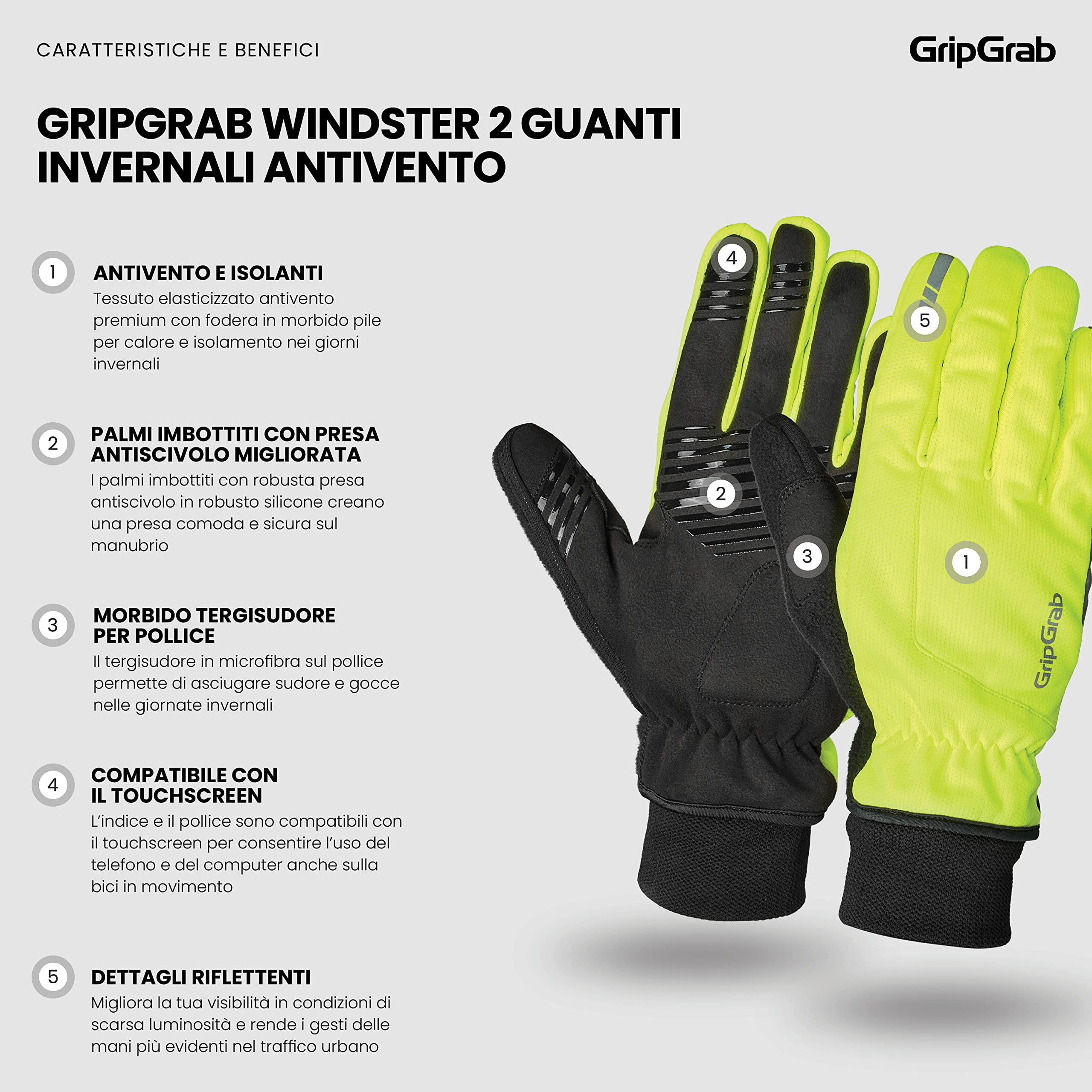 GripGrab Windster 2 Guanti Invernali Imbottiti, Termici per Touchscreen, da Ciclismo, Unisex Adulto