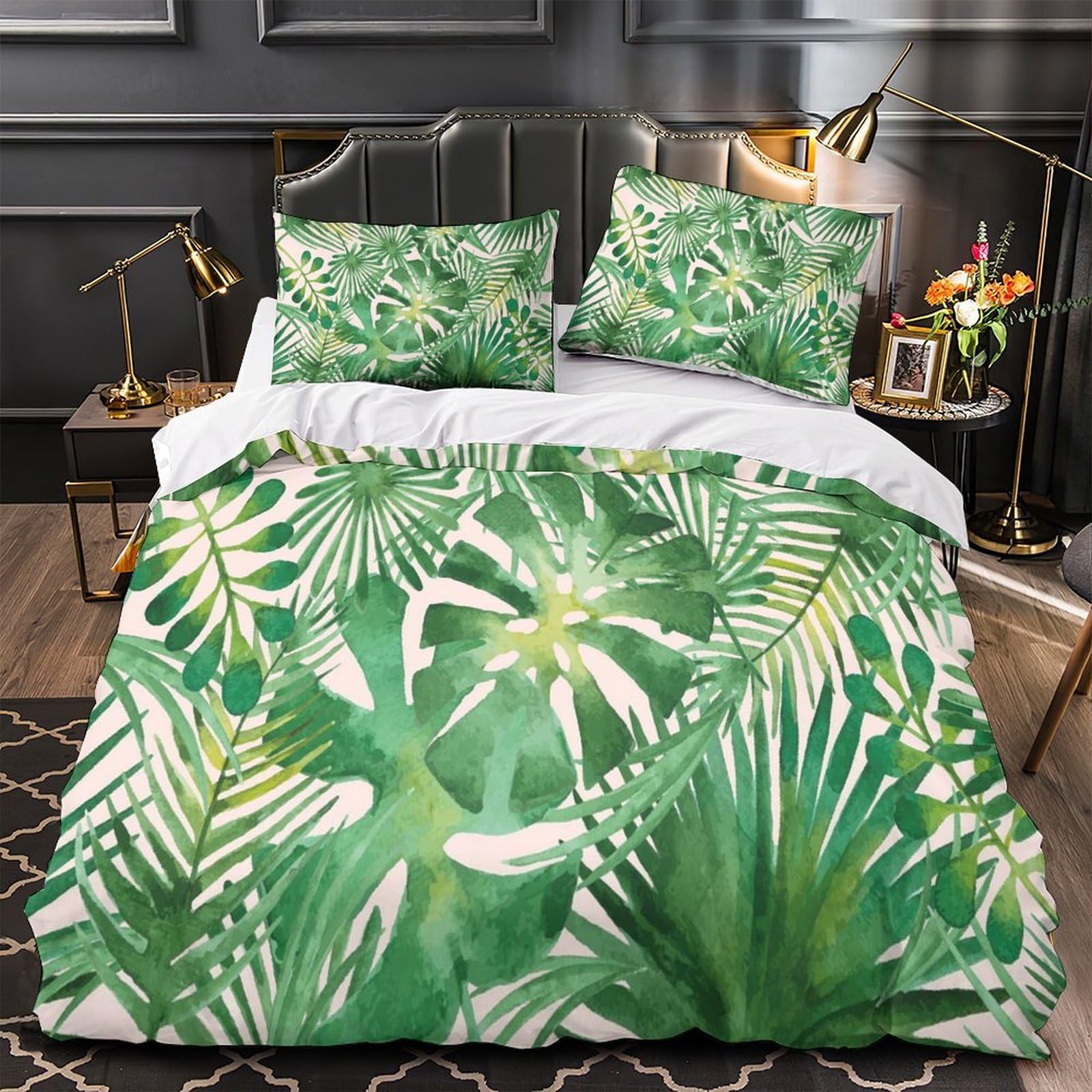 Housse de Couette Feuilles Tropicales Style Aquarelle pour une Déco de Chambre Exotique