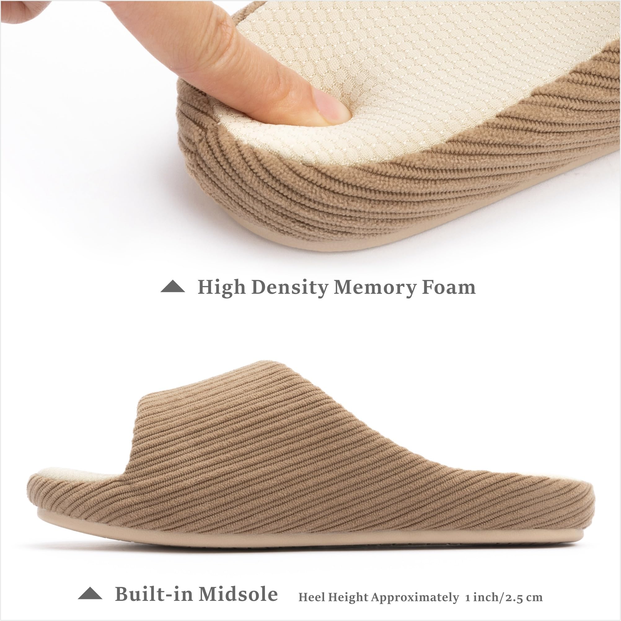 Chantomoo Pantofole da donna in memory foam, comode ciabatte antiscivolo da casa, suola in gomma, per camera da letto, accoglienti, per interni ed esterni, Marrone, 3738 EU