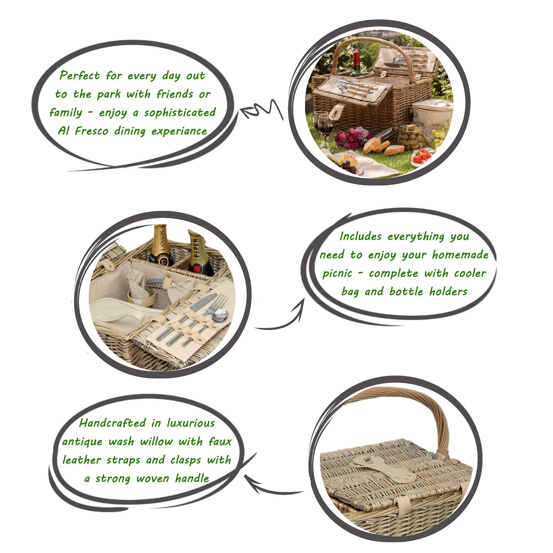 Wrenbury Deluxe Fitted Picnic Basket for 2 People with Chiller