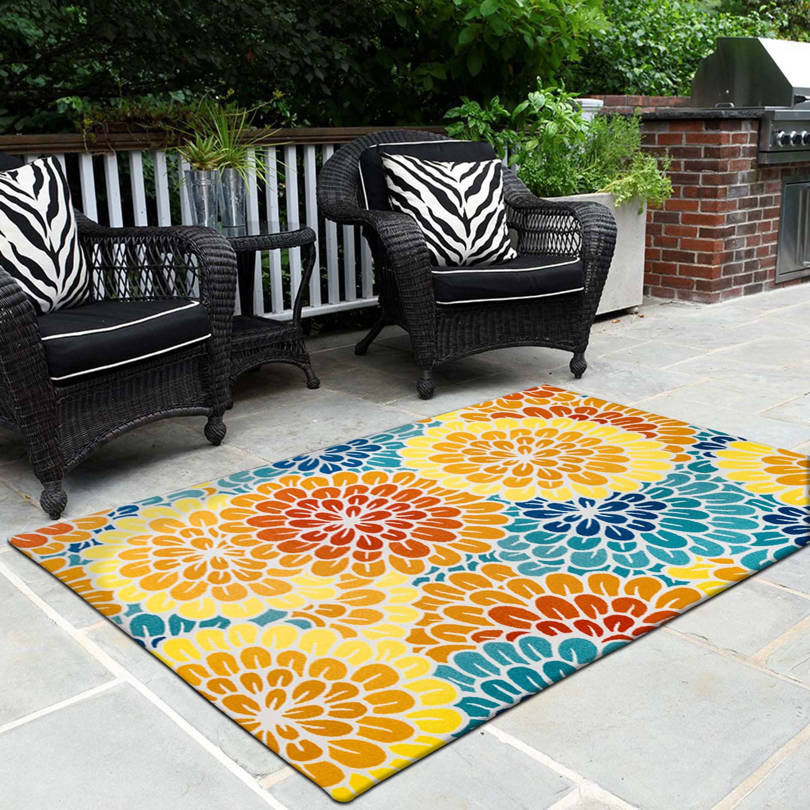 DECOMALL Outdoor Area Rug for Patio Gazebo Balcony Backyard, Flower Rugs, 3' 6" x 5' 6"