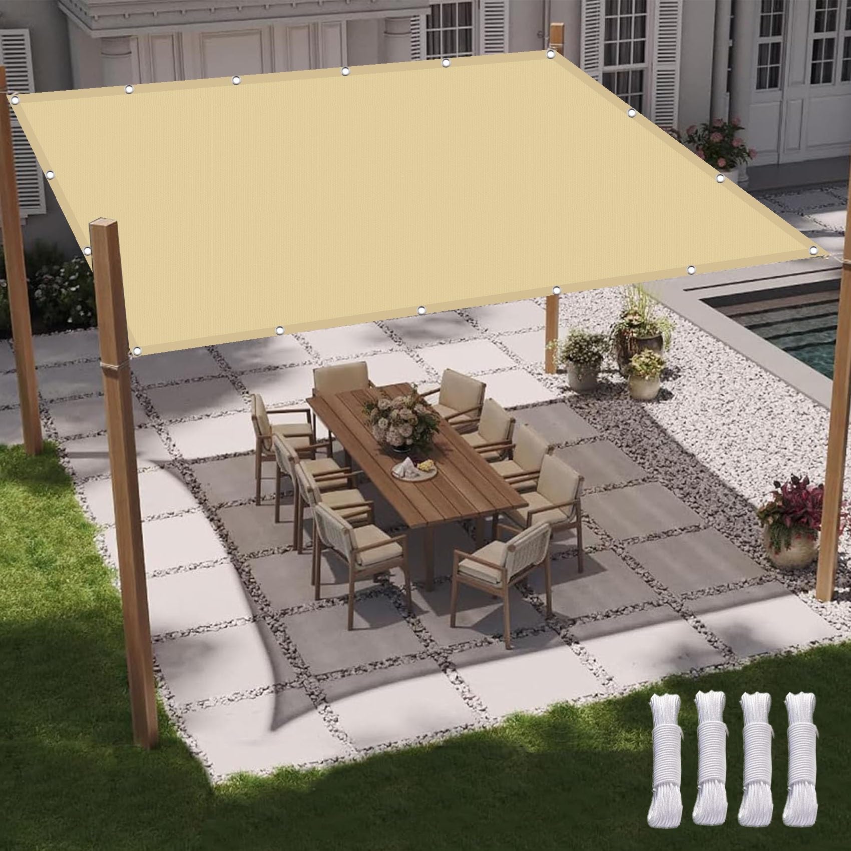 Toile D'Ombrage, 1.8 x 2.4 m Imperméable UV Protection,Rectangulaire, Toile Ombrage Imperméable,Voile Jardin, avec Oeillets, pour Jardin Terrasse Camping, Couleur Crème