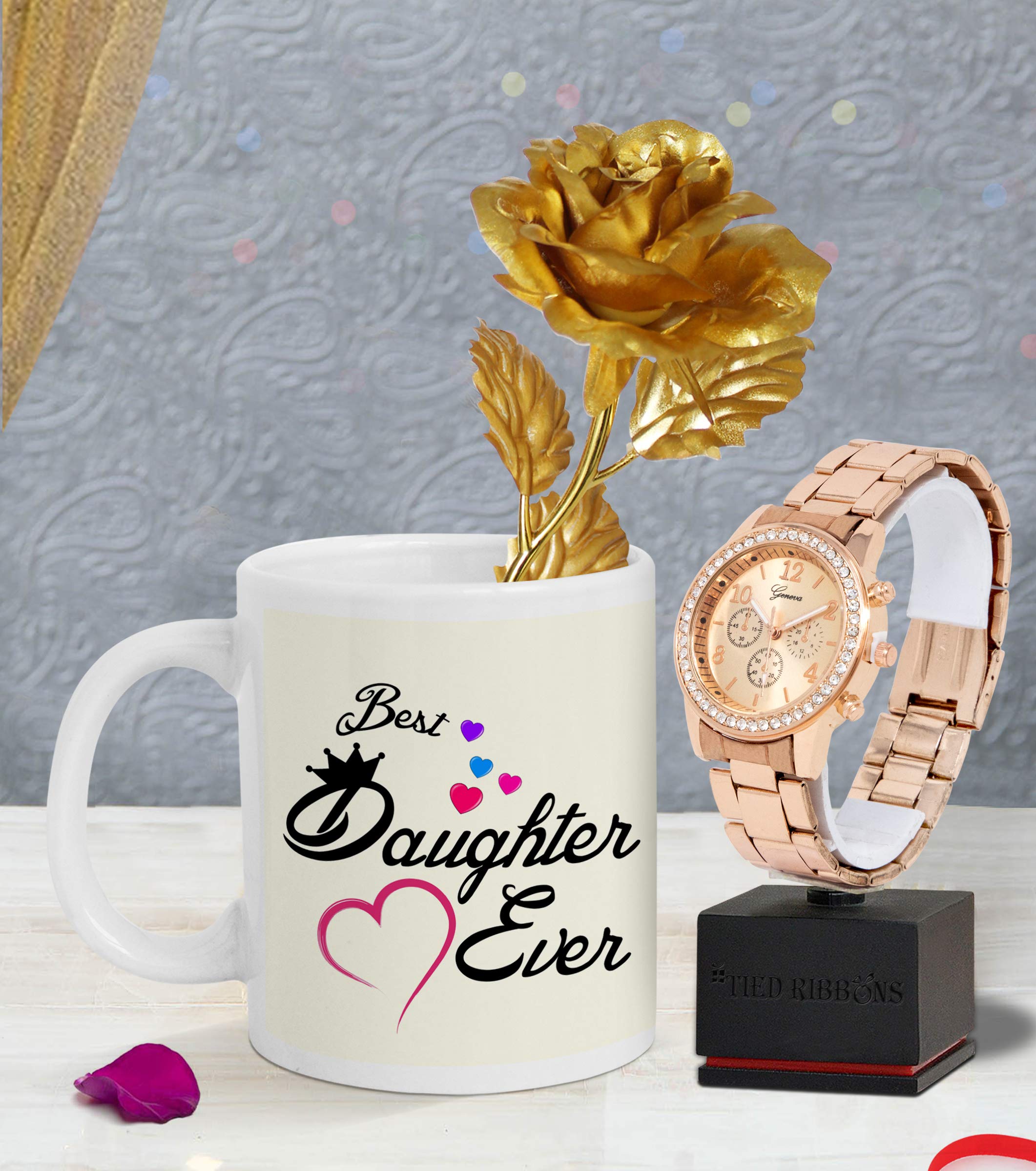 TIED RIBBONS Best Gift Set for Daughter Day (Printed Coffee Mug with Golden Rose(24k) and Women Wrist Watch) (B07XZ74P7M) Amazon Price History, Amazon Price Tracker