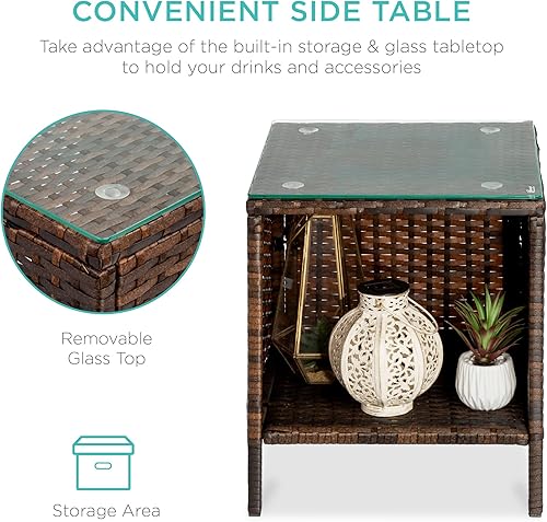 Miniatura 24 de Best Choice Products Juego de 3 piezas de mimbre para conversación al aire libre, muebles de patio que ahorran espacio para jardín con mesa