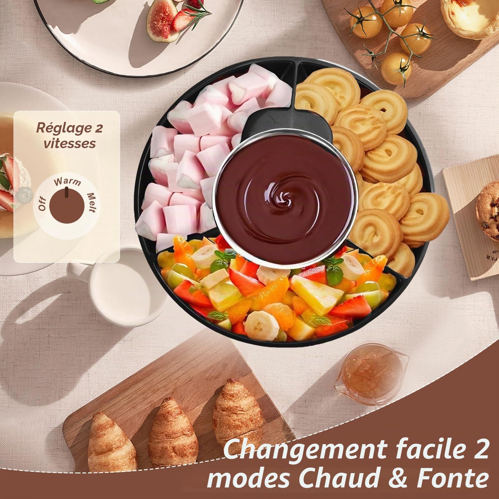Appareil à Fondue au Chocolat électrique 25 W 280ML, Fondue Chocolat avec 2 Contrôle de Température : Faire Fondre et Maintenir au Chaud, 5 Fourchettes, pour Fêtes et Réunions de Famille