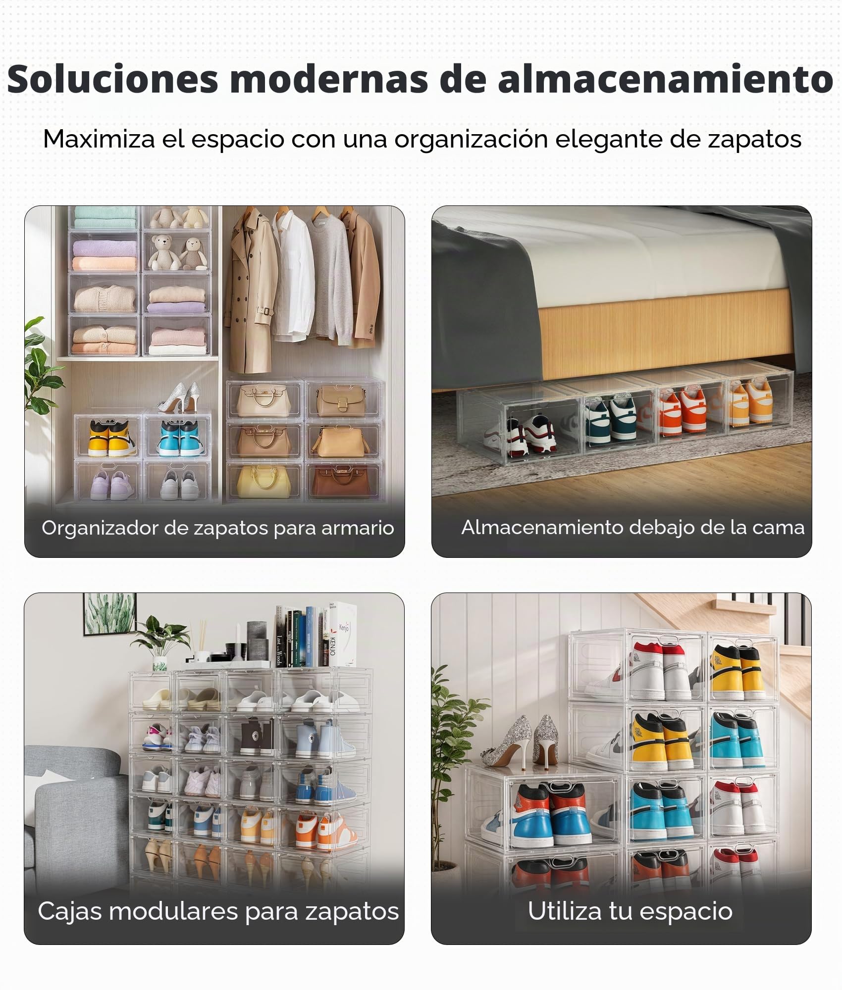 ADOV Cajas para Zapatos Set de 6, Organizadores Transparentes Apilables de Plástico con Tapa, Caja Porta Zapatillas para Hombre Mujer y Niños, hasta EU 46
