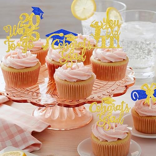 Miniatura 146 de Paquete de 24 adornos dorados para cupcakes de graduación 2025 con purpurina So Proud of You Done Diploma Graduation Cap Cupcake Picks Class of 2025