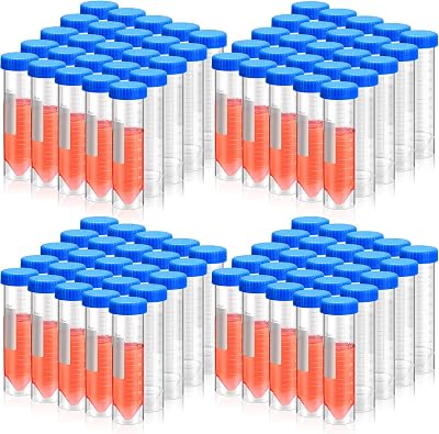 Xuhal 100 Counts 50ml Centrifuge Tubes with Screw Cap Self Standing Plastic Test Tubes with Lids Polypropylene Lab Tubes, Skirted Conical Bottom, Graduated Marks for Science Experiments Seeds Spices
