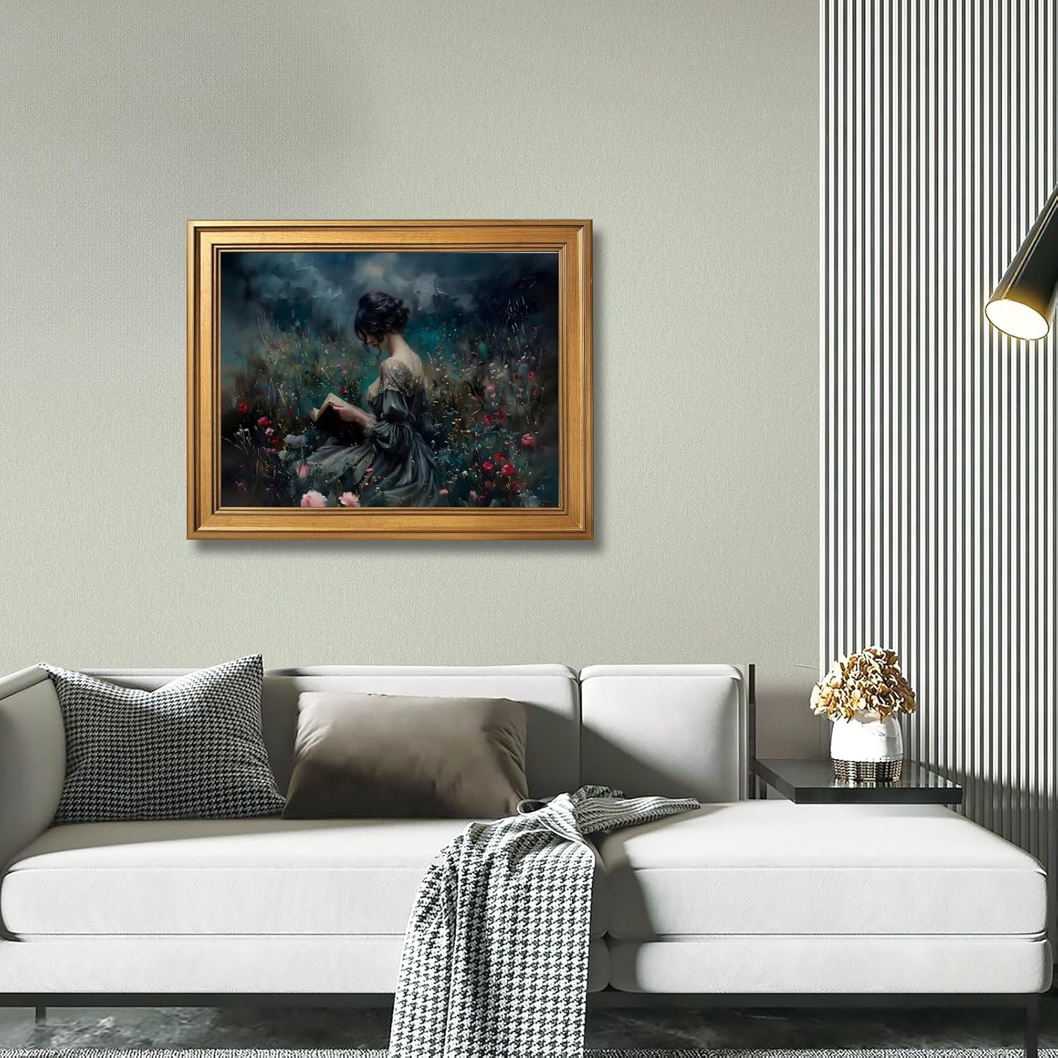 KJMVSEW Gold FrameVintage Reading Wall Art Victorian Fine Art Canvas Print Poster Classic Literary Woman Artwork Dark Academia Book Lover Decor Gothic Painting Picture for Study Library 12X16inch