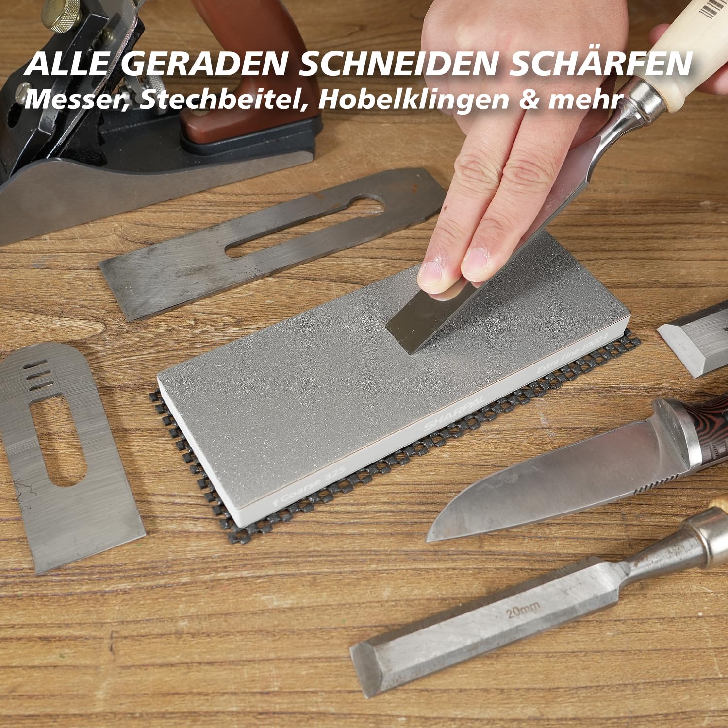 SHARPAL 168H Diamant Schleifstein Grob 325 / Extrafein 1000 Doppelseitig Wetzstein – Professioneller Messerschärfer mit Winkelführer & rutschfester Unterlage (200 x 75 mm)