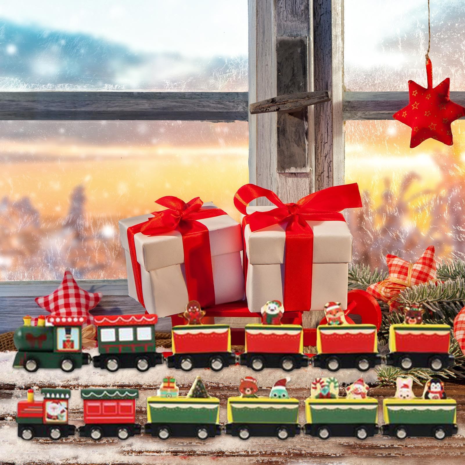 Genérico Tren De Juguete Navideño Decoración Estacional de Madera