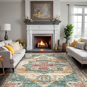RUUGME Washable 8x10 Area Rugs - Large Rugs for Living Room Stain Resistant Carpet Vintage Rugs for Bedroom with Non Slip Backing Home Decor Floor Decoration Mat (8x10 Green)