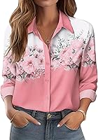 Vista 9 de Zeagoo Camisas con botones para mujer elegantes con estampado floral de manga larga blusa casual de negocios tops de trabajo