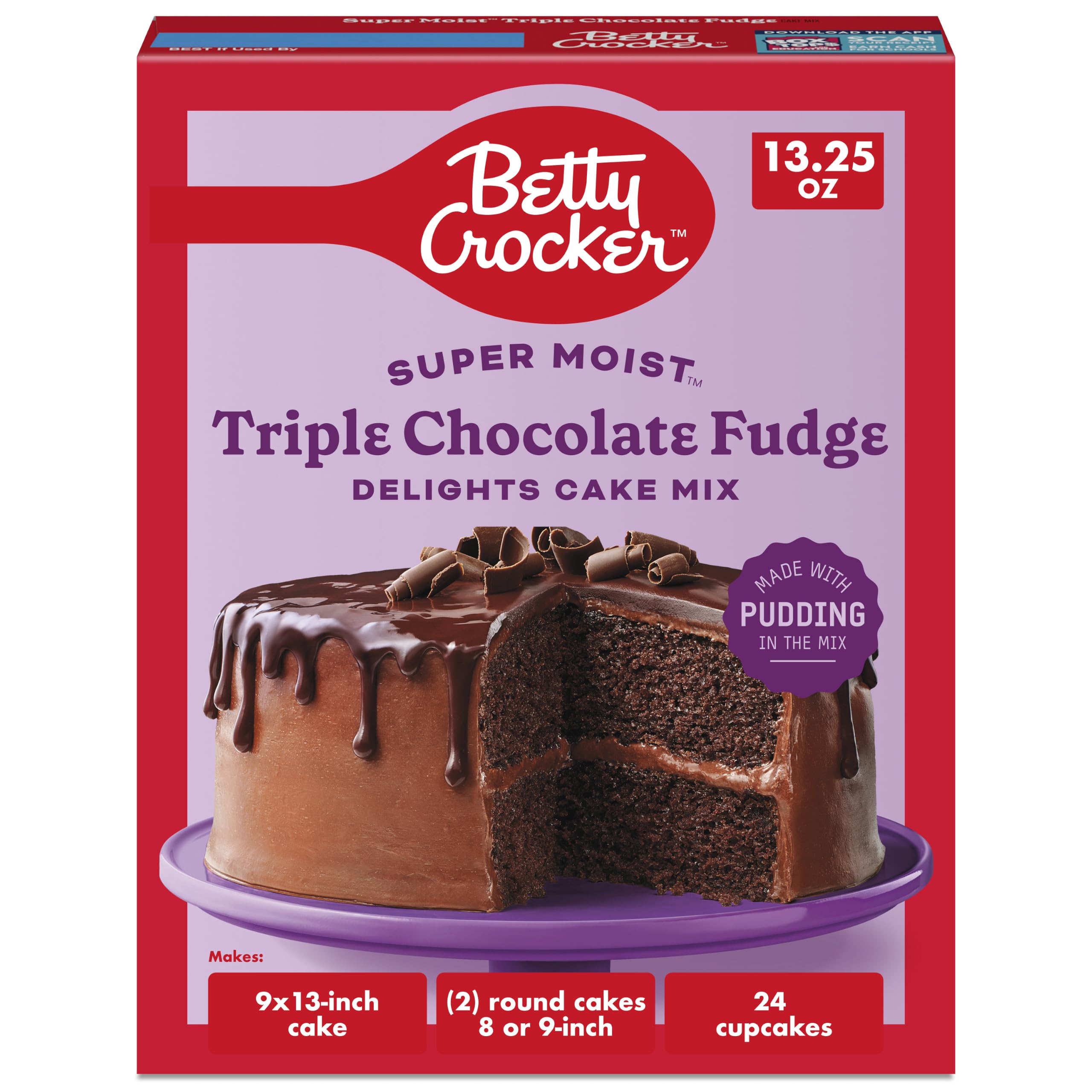 Betty Crocker Delights Triple Chocolate Fudge Cake Mix, 13.25 oz